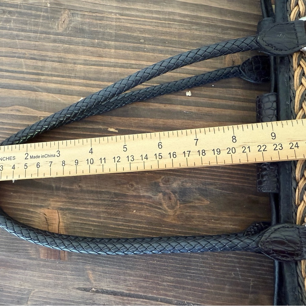 Vintage Brighton Straw & Leather Purse Tote Bag Woven Braided Straps-Tan Black - Picture 16 of 16